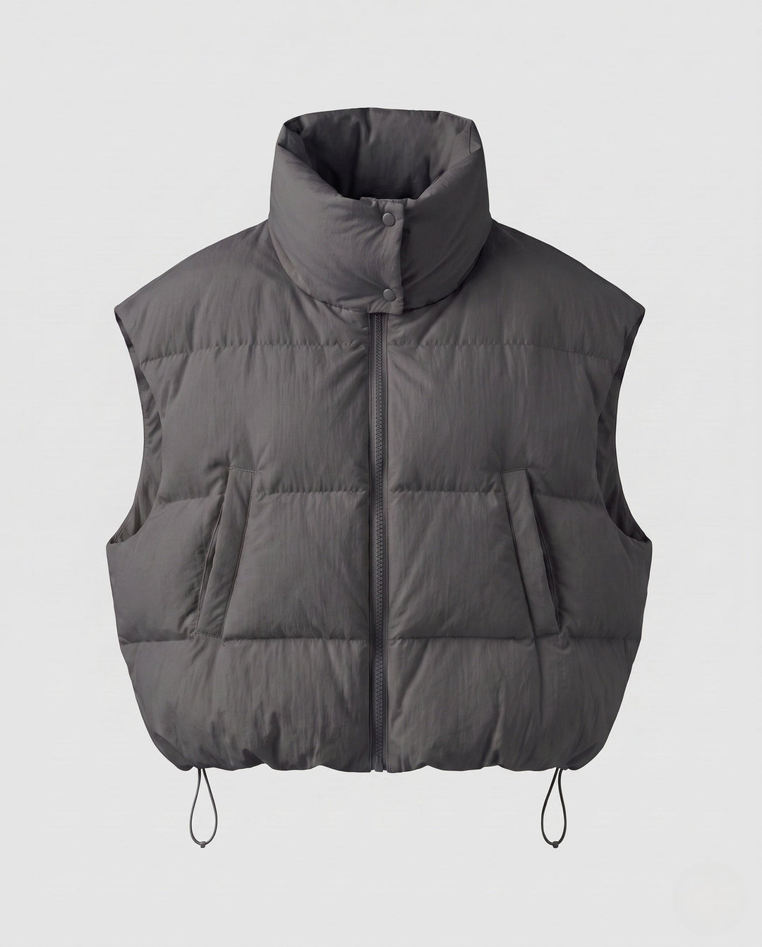 Dam Kort Vadderad Sleeveless Puffer Väst med Extra Hög Standing Krage och Drawstring Nederkant