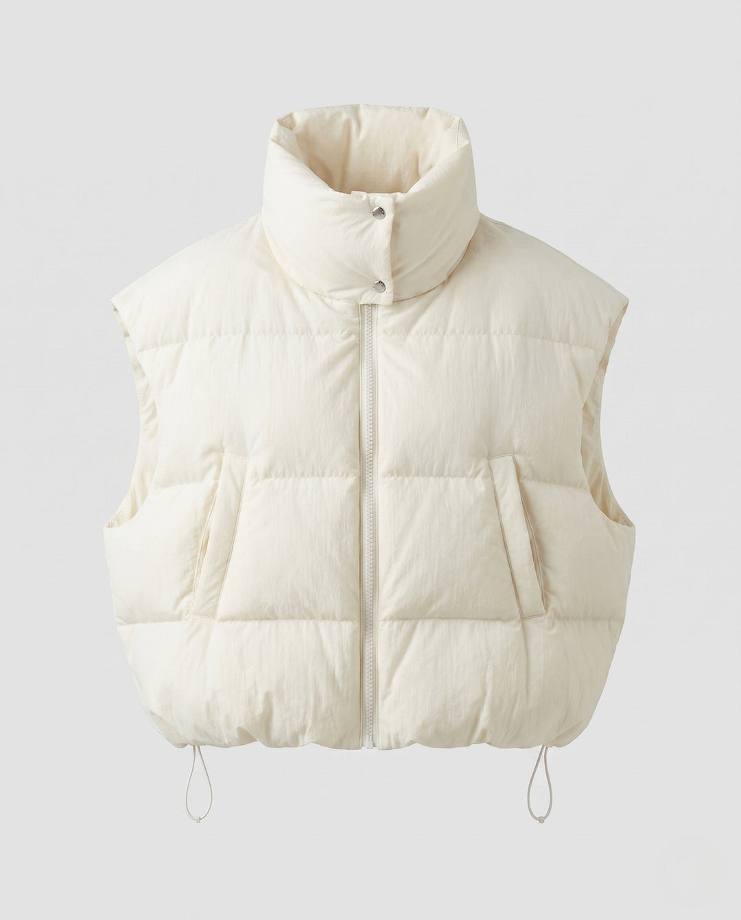 Dam Kort Vadderad Sleeveless Puffer Väst med Extra Hög Standing Krage och Drawstring Nederkant