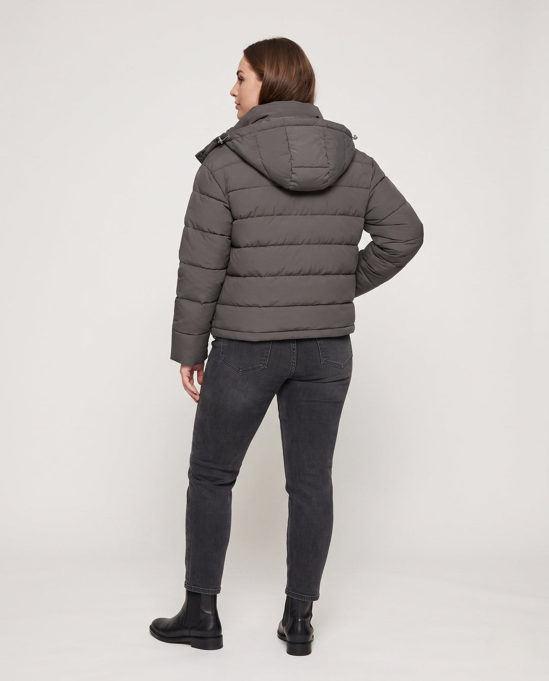 Dam Kort Vadderad Kort Quiltad Jacka med Hög Standing Krage och Vindtät Outer Shell