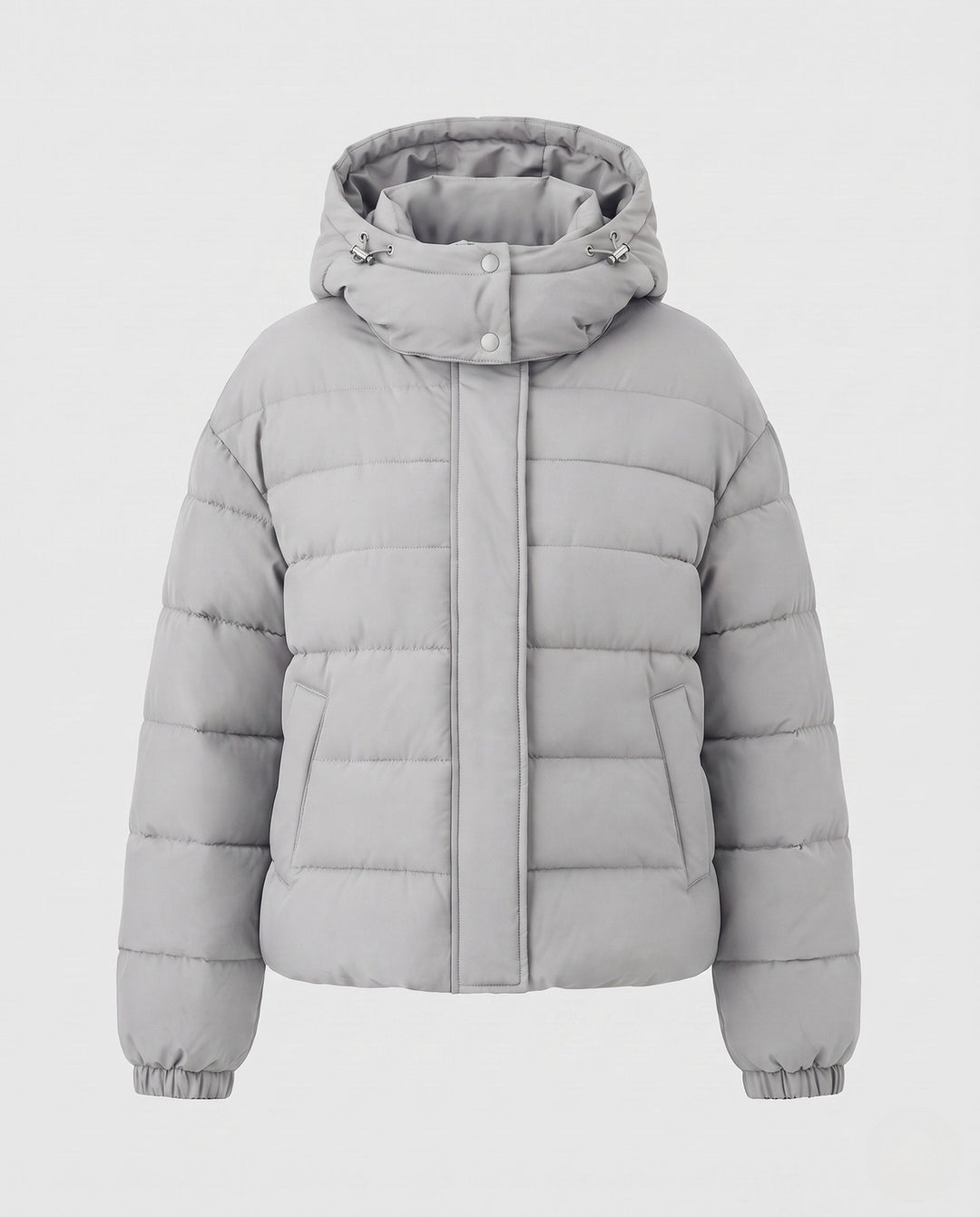 Dam Kort Vadderad Kort Quiltad Jacka med Hög Standing Krage och Vindtät Outer Shell