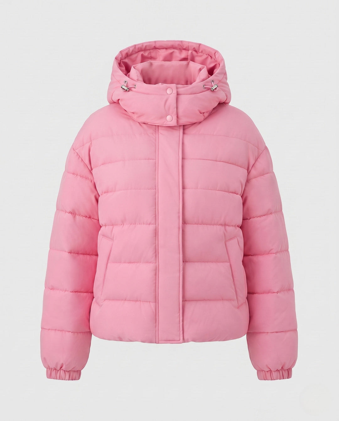 Dam Kort Vadderad Kort Quiltad Jacka med Hög Standing Krage och Vindtät Outer Shell