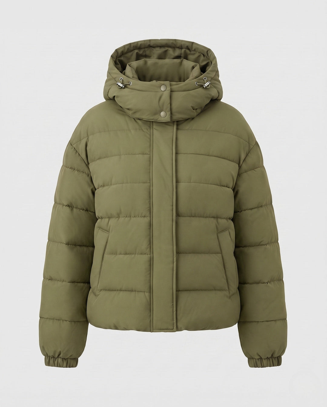 Dam Kort Vadderad Kort Quiltad Jacka med Hög Standing Krage och Vindtät Outer Shell