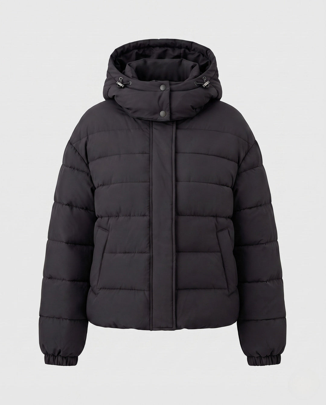 Dam Kort Vadderad Kort Quiltad Jacka med Hög Standing Krage och Vindtät Outer Shell