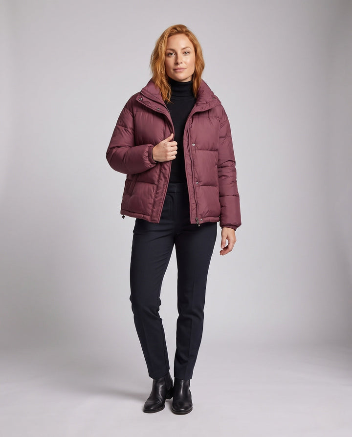 Dam Kort Boxig Puffer med Voluminous Shawl Krage, Insulating Padding och Dold Dragkedja
