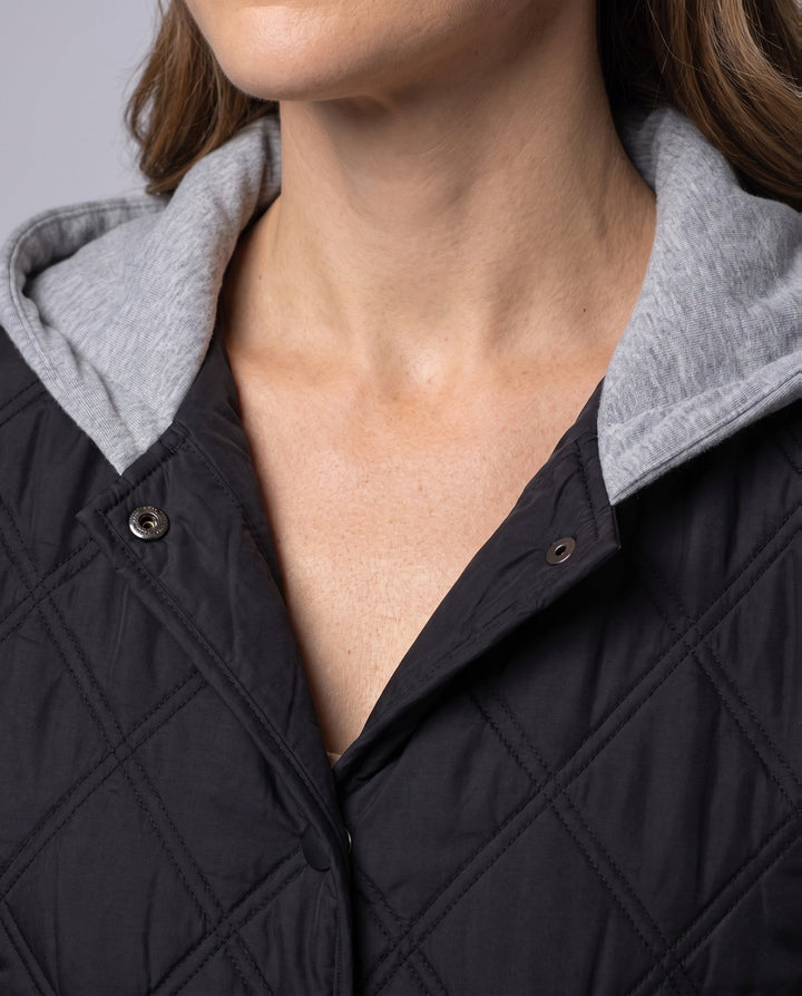 Dam Kort Quiltad Blouson med Fine Diamant Quilting, Huva Foder, och Värmande Termisk Padding.