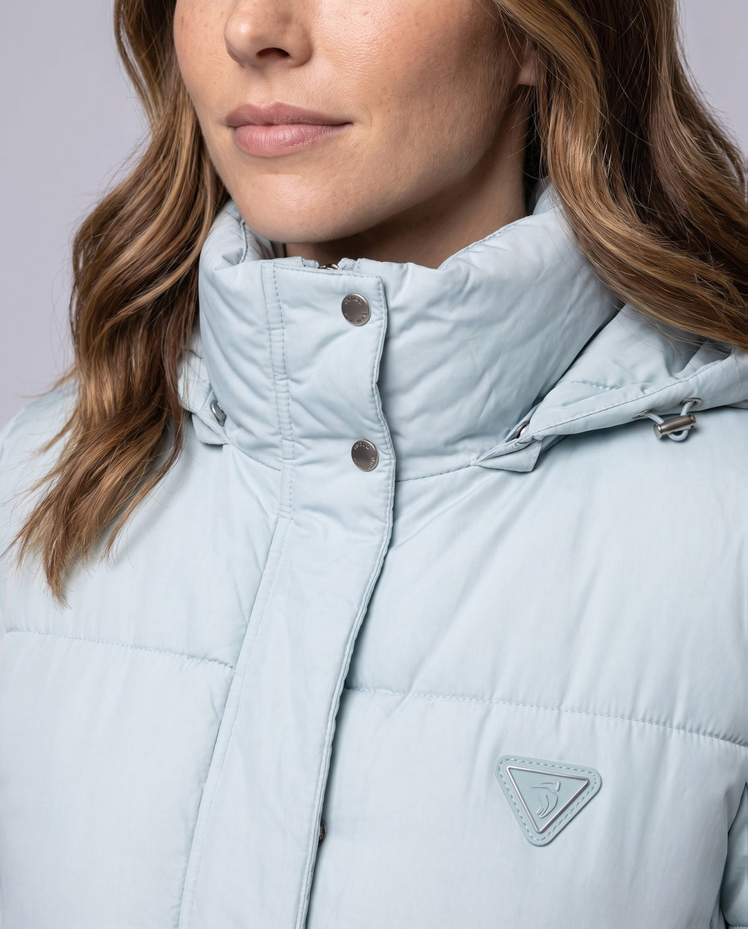 Dam Kort Quiltad Boxig Puffer med Huva, Justerbar Nederkant och Elastic Muddar