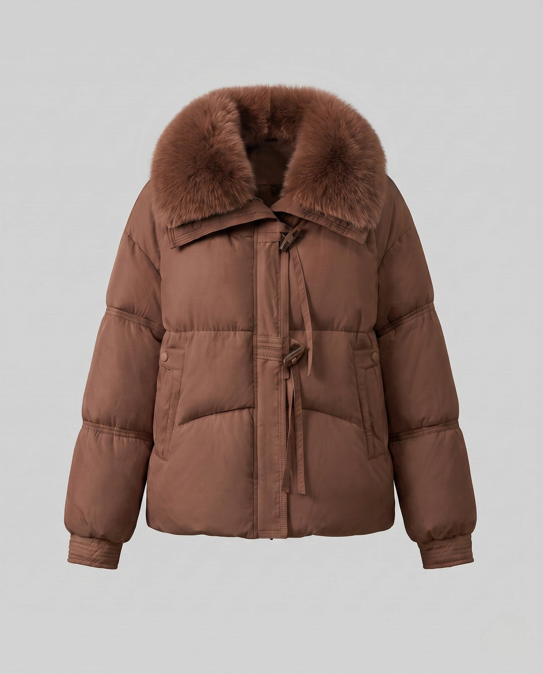 Dam Kort Quiltad Vinter Kort Parka med Mjuk Faux Fur Krage och Toggle Fastenings
