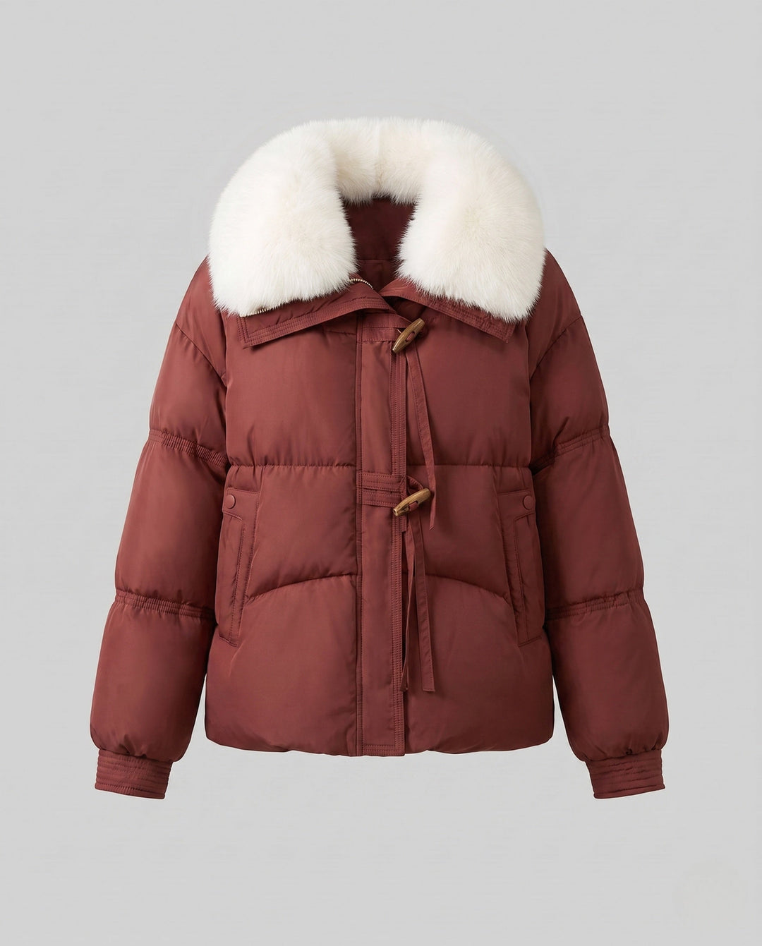Dam Kort Quiltad Vinter Kort Parka med Mjuk Faux Fur Krage och Toggle Fastenings