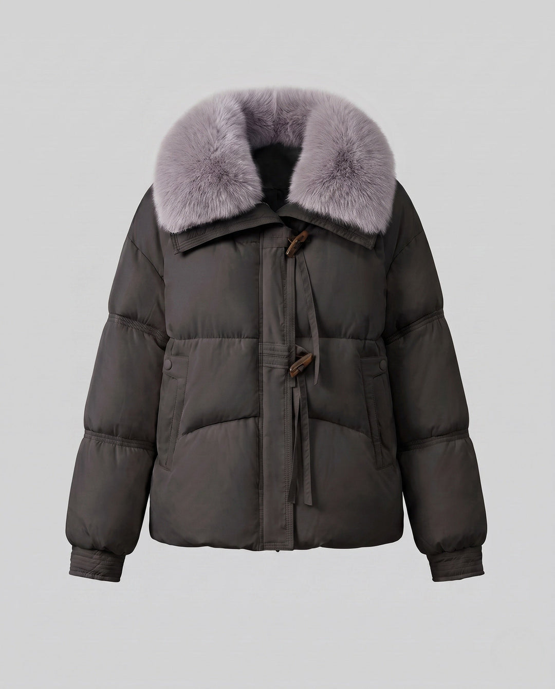 Dam Kort Quiltad Vinter Kort Parka med Mjuk Faux Fur Krage och Toggle Fastenings