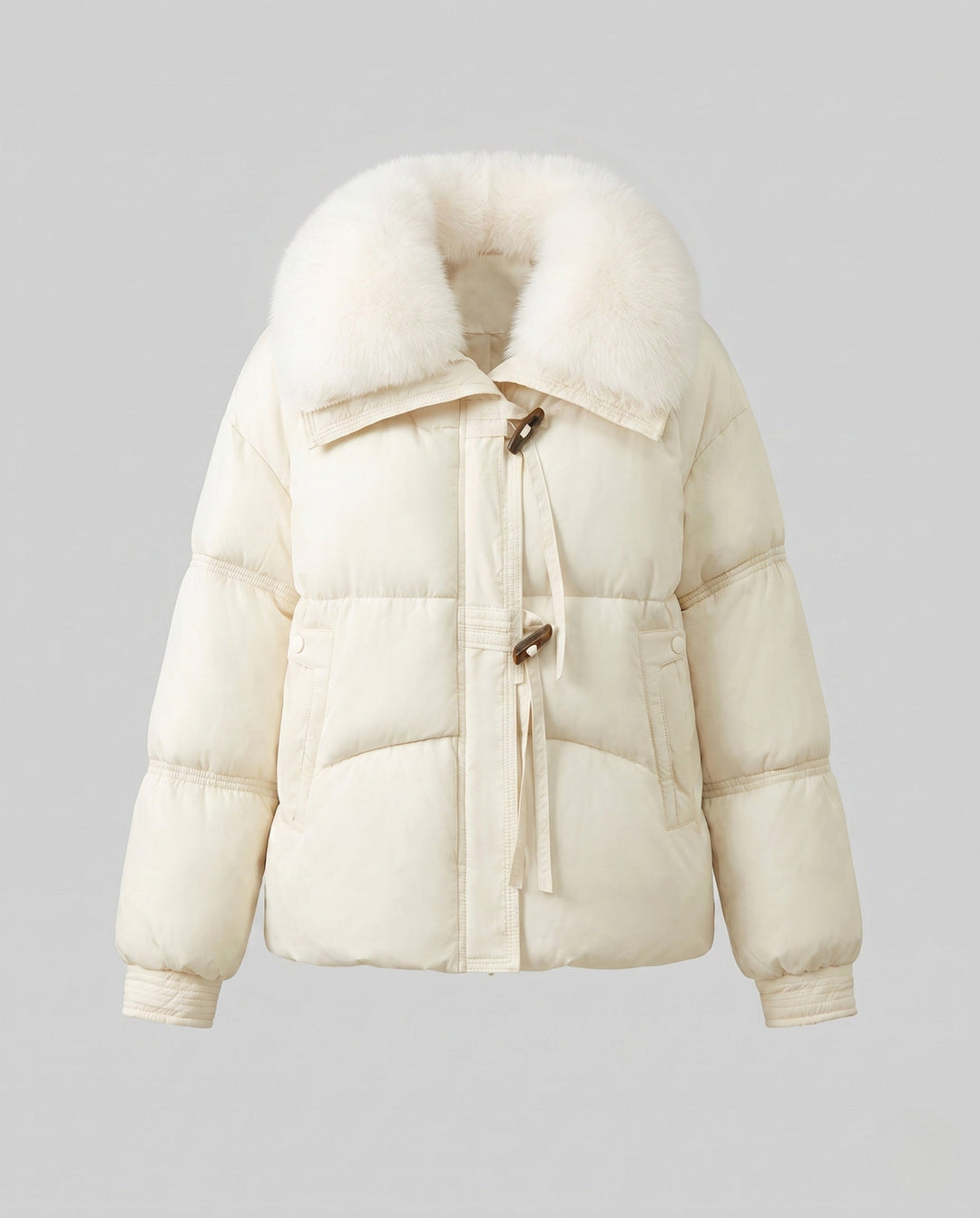 Dam Kort Quiltad Vinter Kort Parka med Mjuk Faux Fur Krage och Toggle Fastenings
