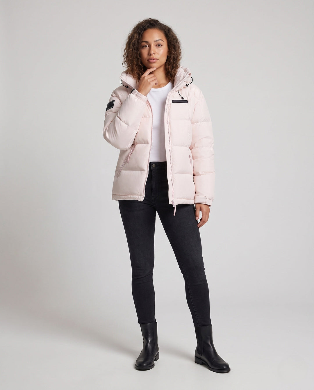 Dam Kort Insulating Quiltad Anorak med Minimalistisk Design, Dold Dragkedja, och Justerbar Huva