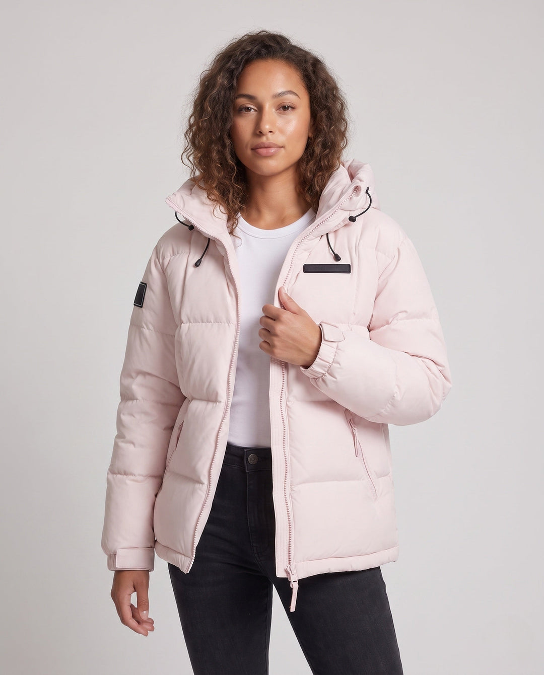 Dam Kort Insulating Quiltad Anorak med Minimalistisk Design, Dold Dragkedja, och Justerbar Huva