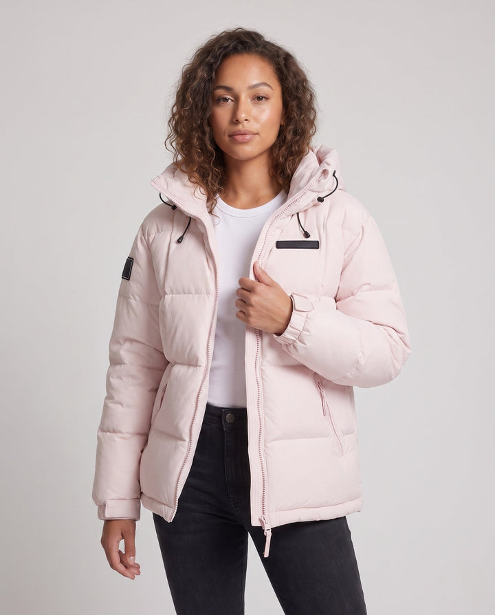 Dam Kort Insulating Quiltad Anorak med Minimalistisk Design, Dold Dragkedja, och Justerbar Huva