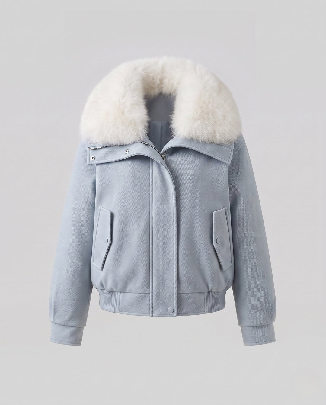 Dam Kort Lambskin Imitation Aviatorjacka med Voluminous Faux Fur Krage
