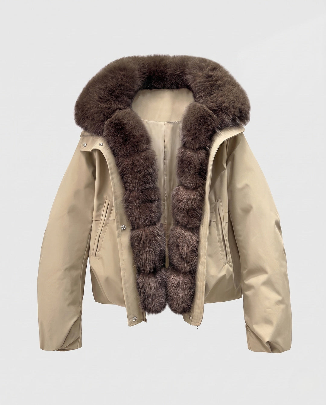 Dam Kort Parka med Voluminous Faux Fur Krage, Vadderad Termisk Foder, och Dold Tryckknapp Knäppning