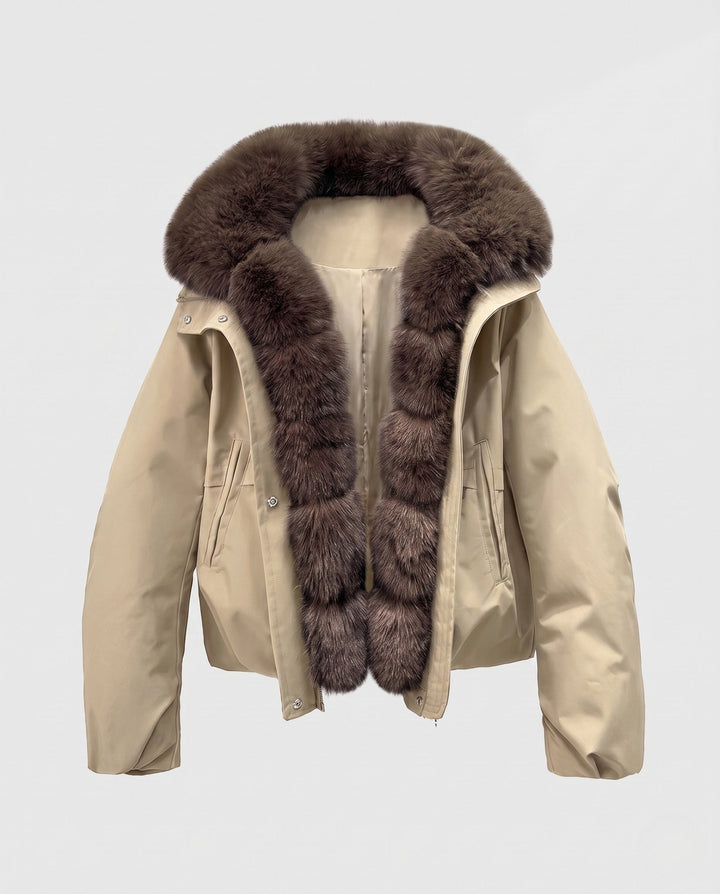 Dam Kort Parka med Voluminous Faux Fur Krage, Vadderad Termisk Foder, och Dold Tryckknapp Knäppning