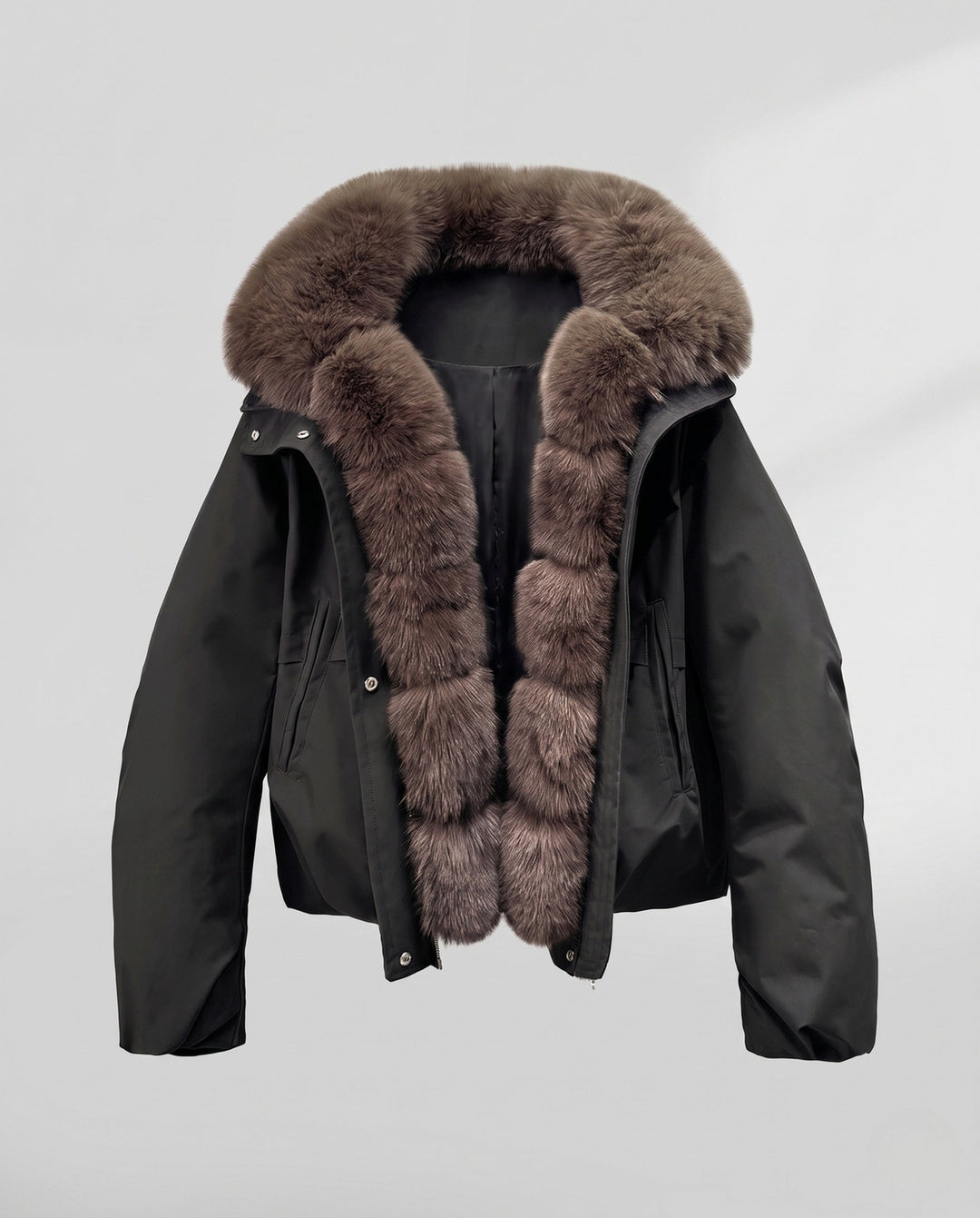 Dam Kort Parka med Voluminous Faux Fur Krage, Vadderad Termisk Foder, och Dold Tryckknapp Knäppning