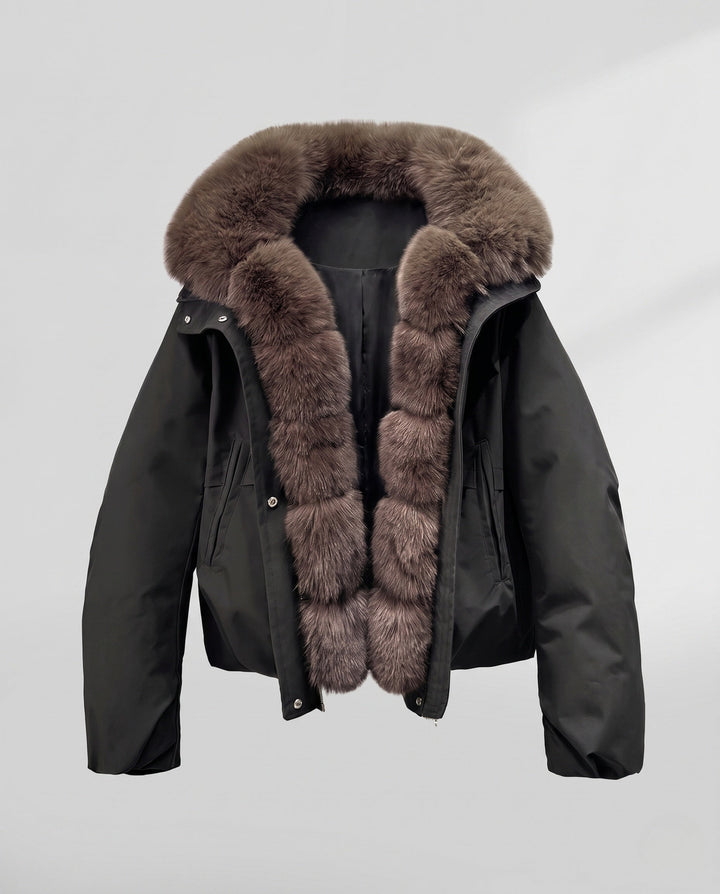Dam Kort Parka med Voluminous Faux Fur Krage, Vadderad Termisk Foder, och Dold Tryckknapp Knäppning