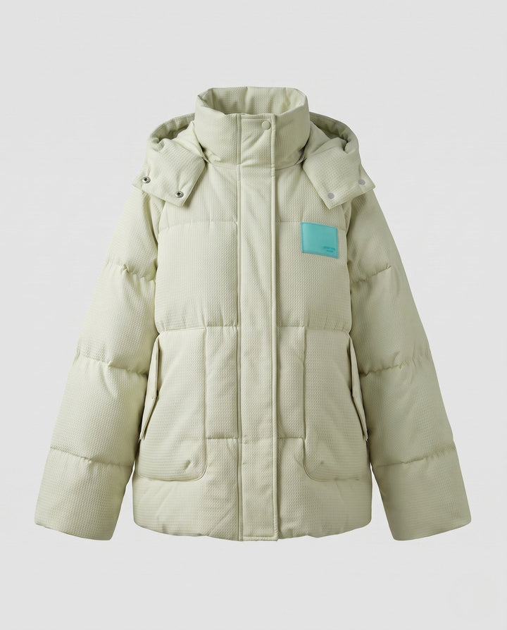 Dam Kort Thermo Puffer med Structured Micro-Check Quilting och Ergonomisk Huva Krage