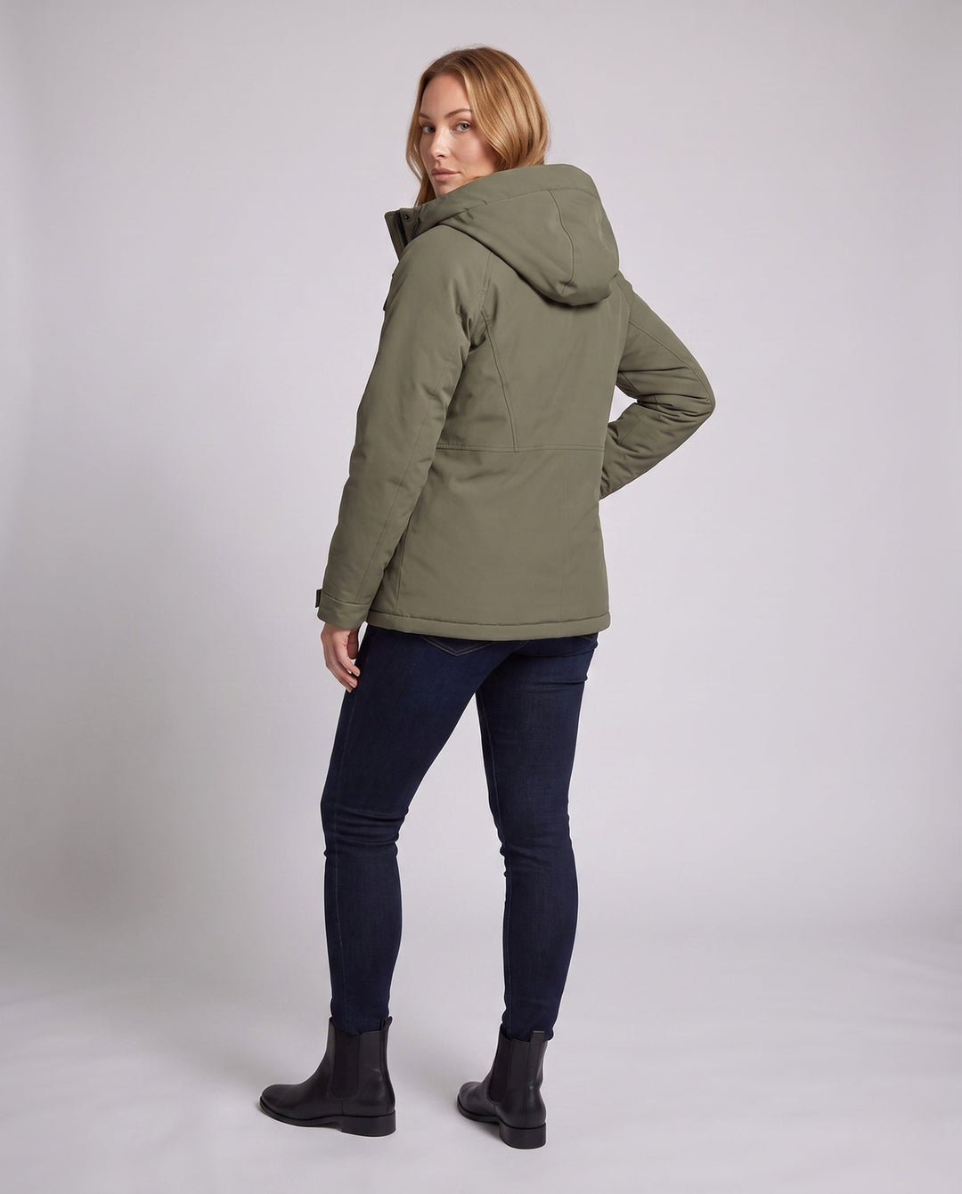 Dam Kort Thermo Travel Parka med Huva, Vadderad Quiltad Insulation och Contrasted Inner Foder