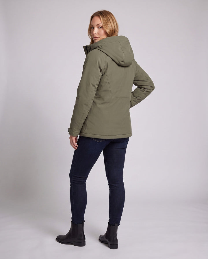 Dam Kort Thermo Travel Parka med Huva, Vadderad Quiltad Insulation och Contrasted Inner Foder