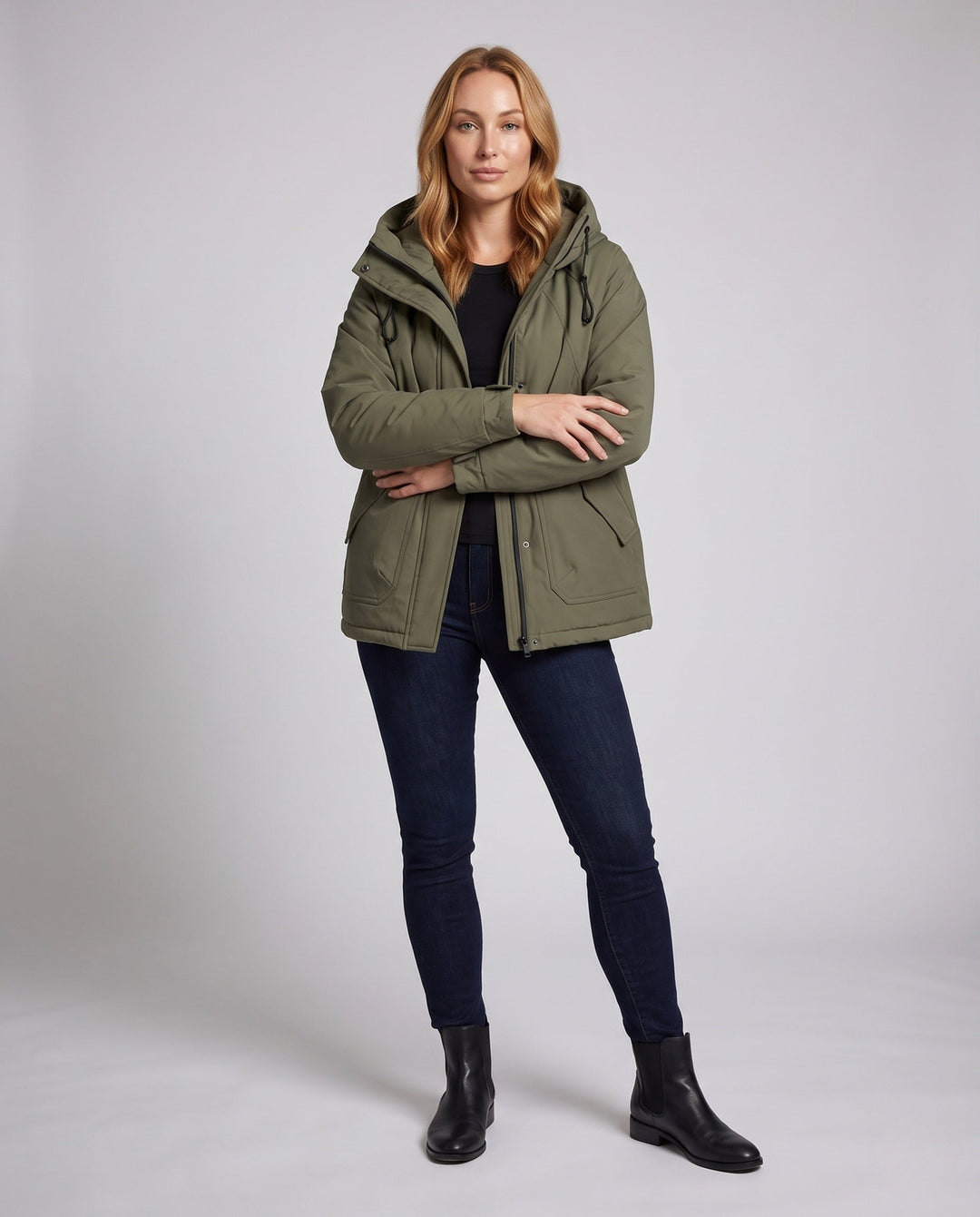 Dam Kort Thermo Travel Parka med Huva, Vadderad Quiltad Insulation och Contrasted Inner Foder