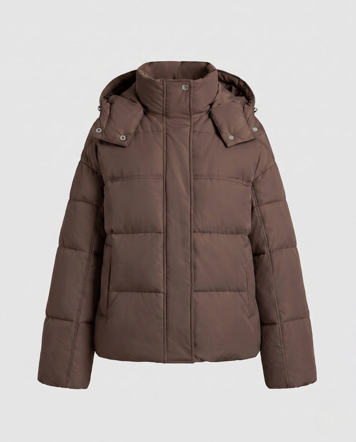 Dam Kort Ultra-Lätt Stad Puffer med Ergonomisk Huva, Two-Way Dragkedja och Dold Side Fickor