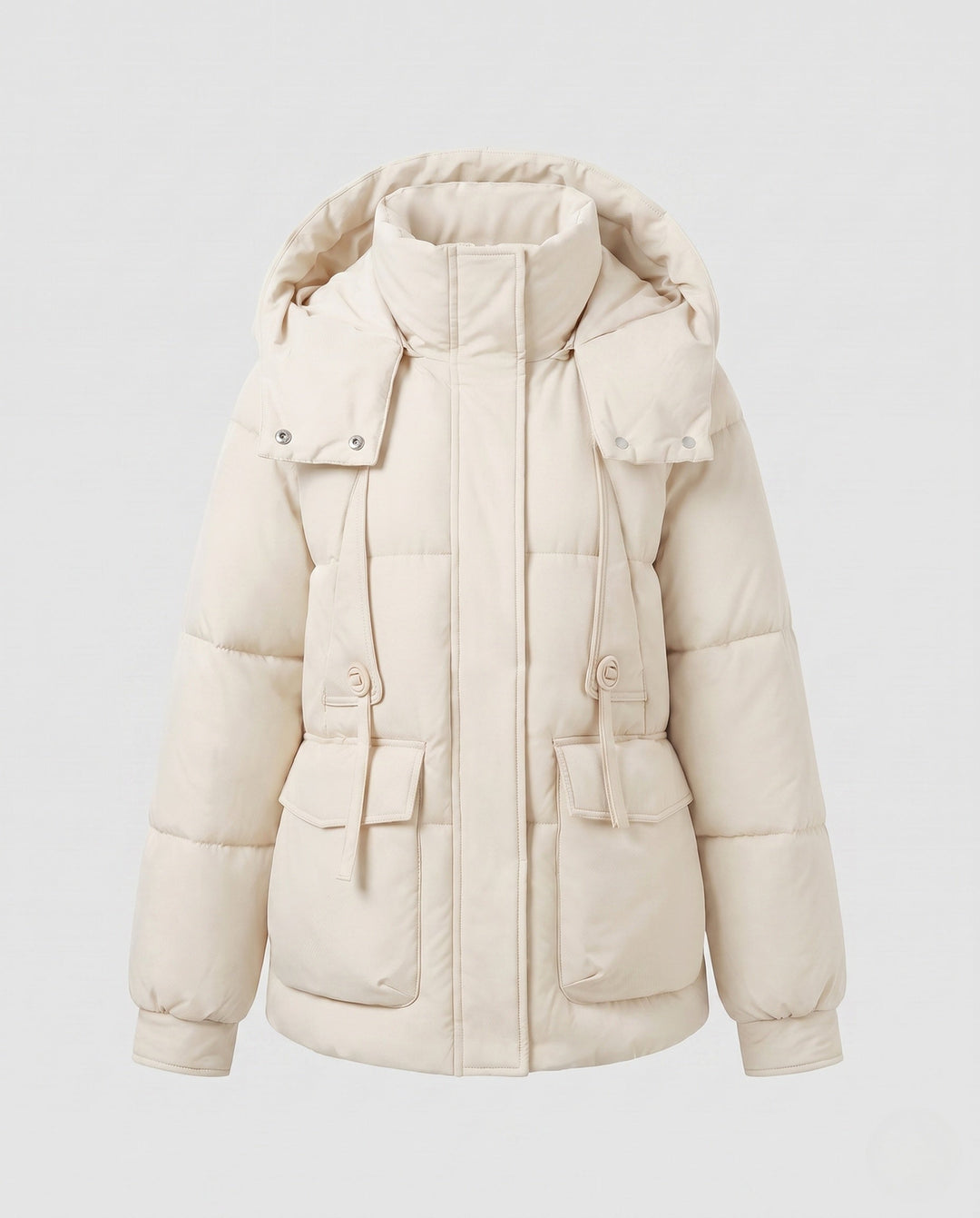 Dam Nano Kort Voluminous Thermo Blouse med Hög-Closing Stå Krage och Multifunctional Lock Fickor