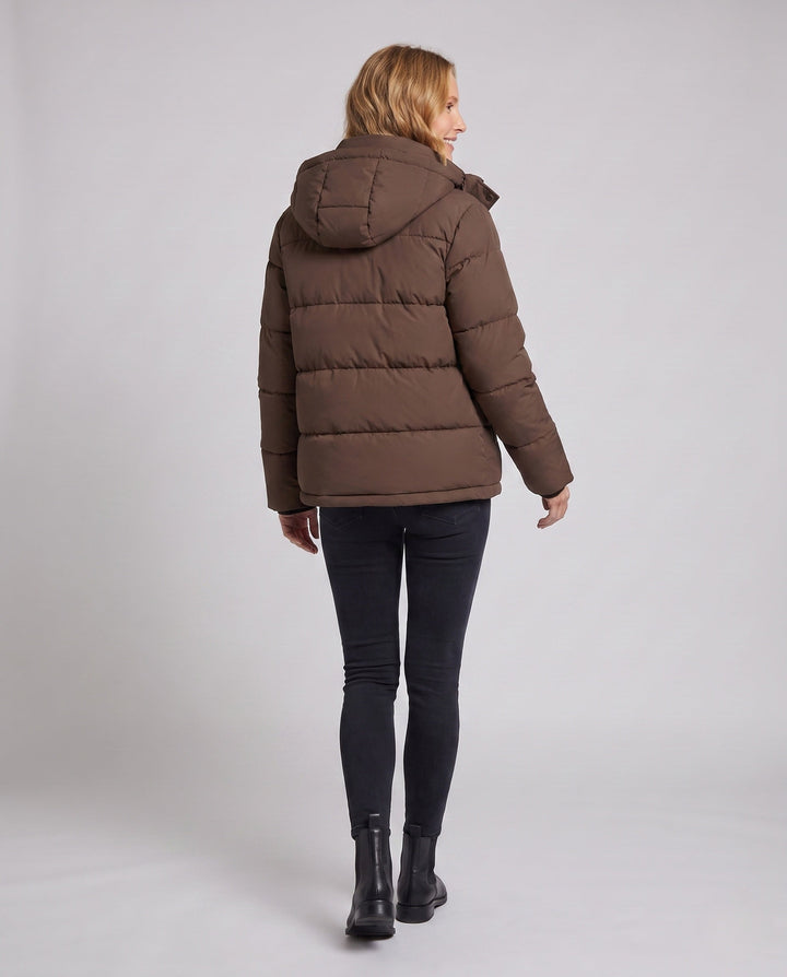 Dam Kort Vattenavvisande Vadderad Parka med Huva, Integrated Thumbholes, och Dold Dragkedja Fickor
