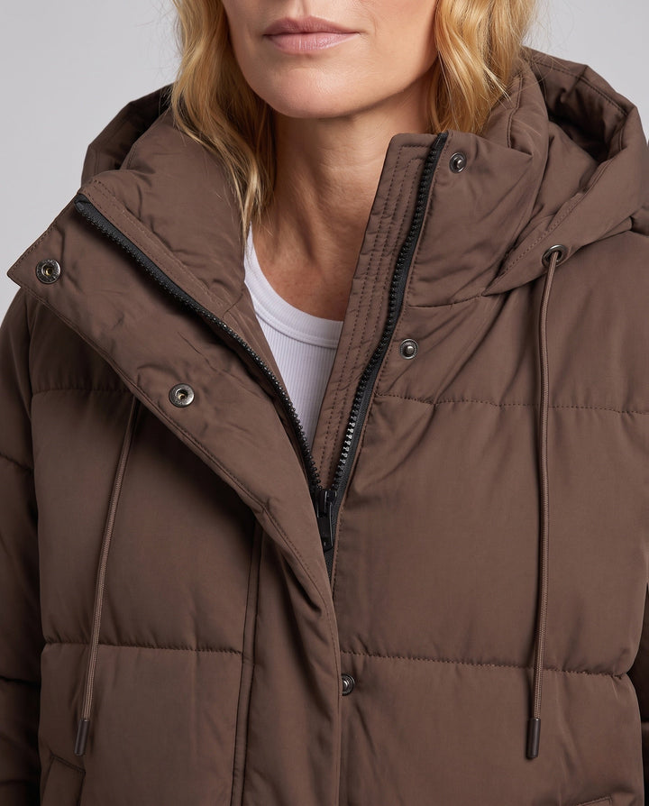 Dam Kort Vattenavvisande Vadderad Parka med Huva, Integrated Thumbholes, och Dold Dragkedja Fickor