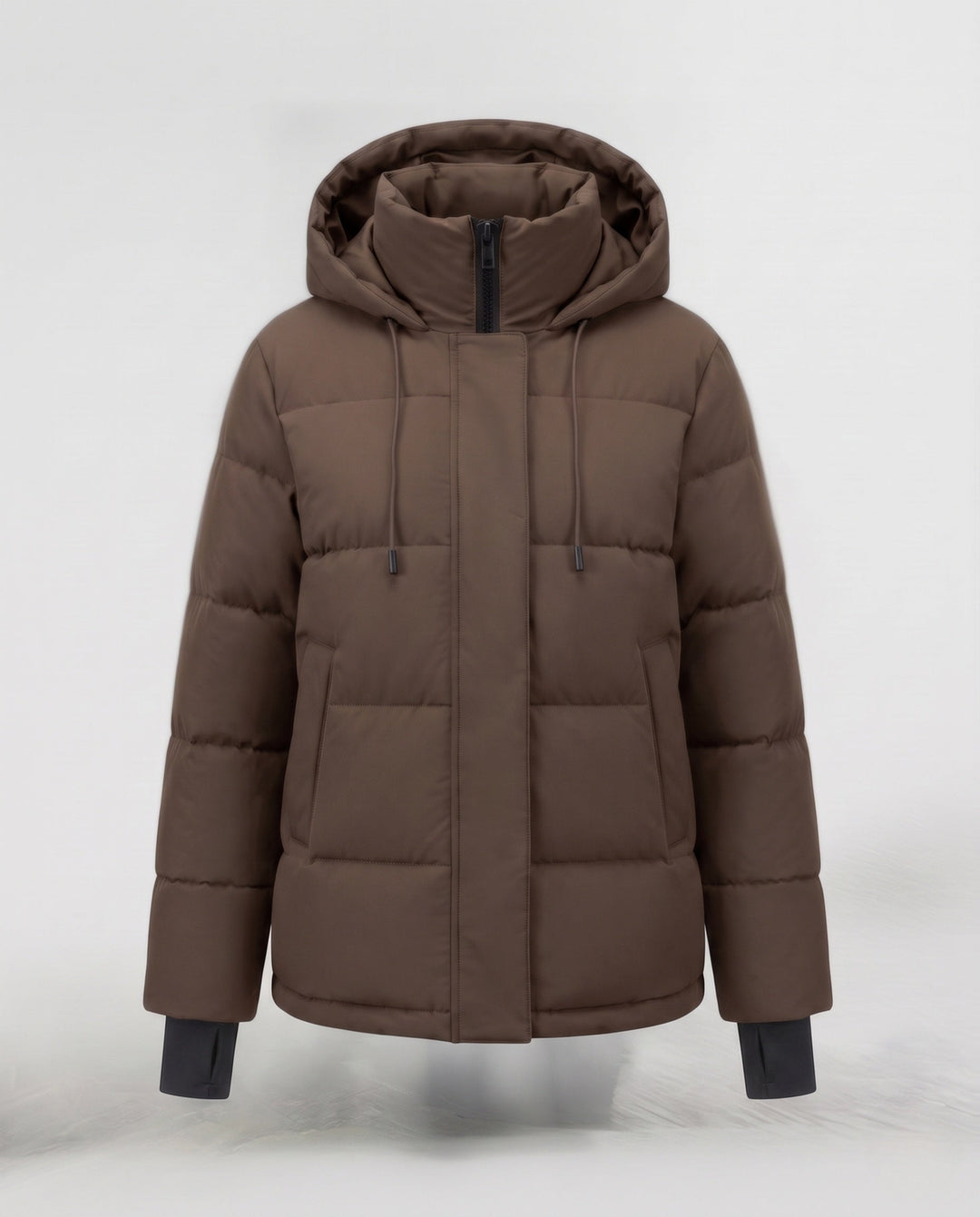 Dam Kort Vattenavvisande Vadderad Parka med Huva, Integrated Thumbholes, och Dold Dragkedja Fickor