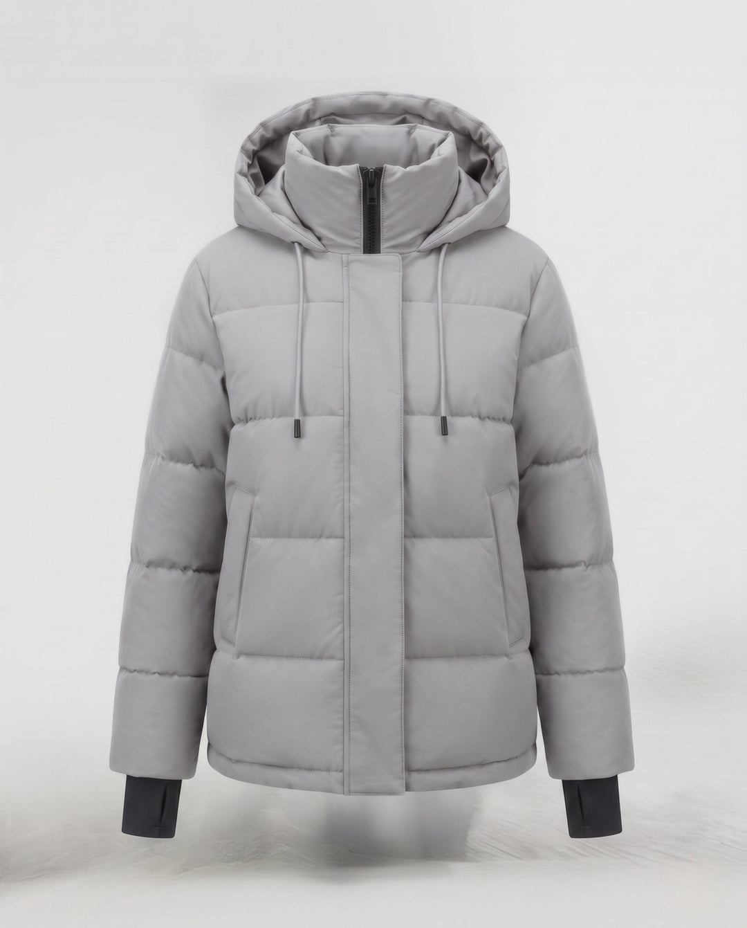 Dam Kort Vattenavvisande Vadderad Parka med Huva, Integrated Thumbholes, och Dold Dragkedja Fickor