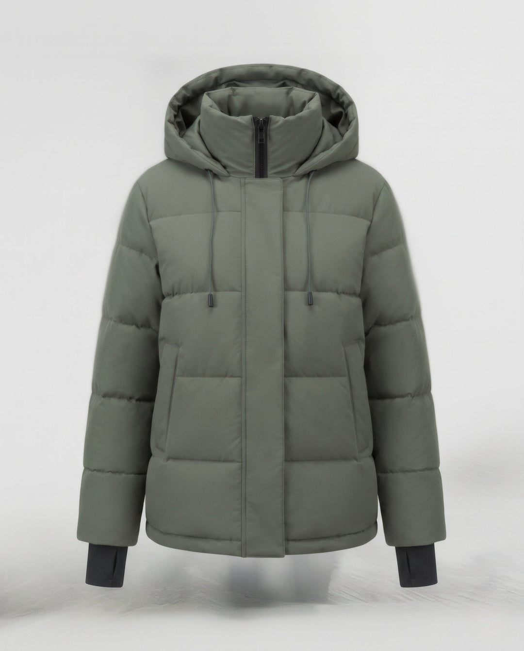 Dam Kort Vattenavvisande Vadderad Parka med Huva, Integrated Thumbholes, och Dold Dragkedja Fickor