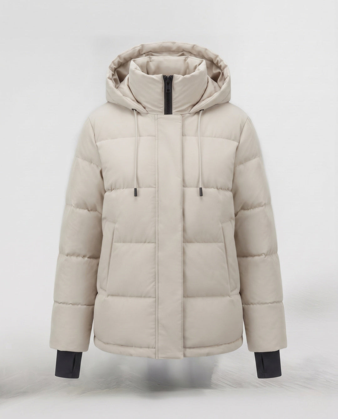 Dam Kort Vattenavvisande Vadderad Parka med Huva, Integrated Thumbholes, och Dold Dragkedja Fickor