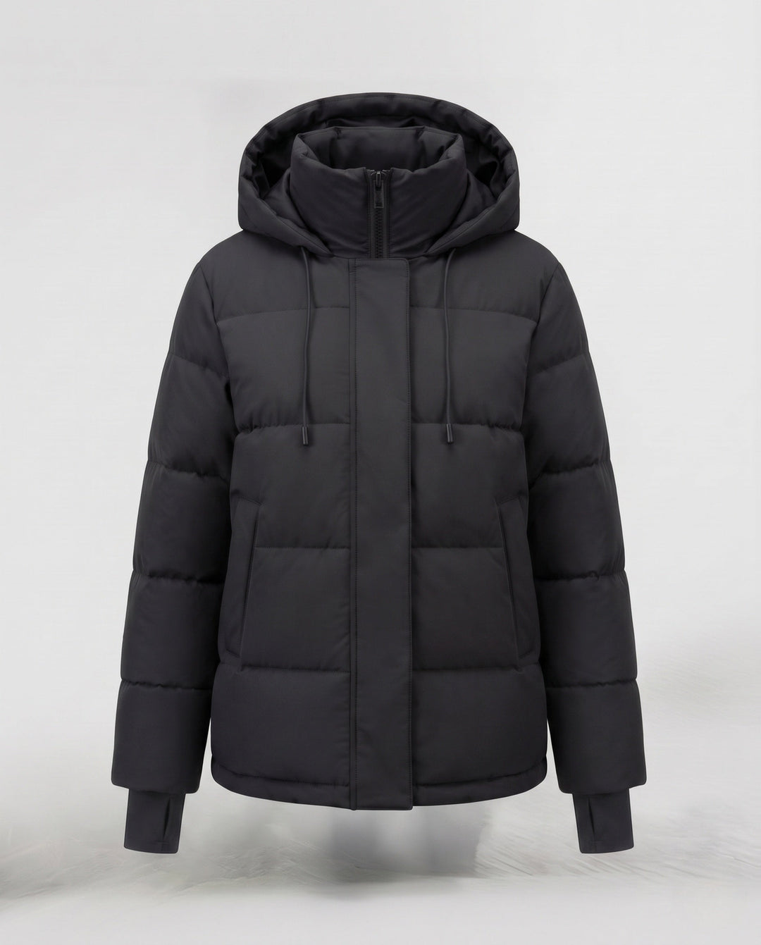 Dam Kort Vattenavvisande Vadderad Parka med Huva, Integrated Thumbholes, och Dold Dragkedja Fickor