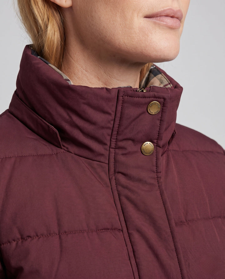 Dam Kort Vadderad Boxig Blouson med Checked Foder, Hög Krage och Patch Lock Fickor