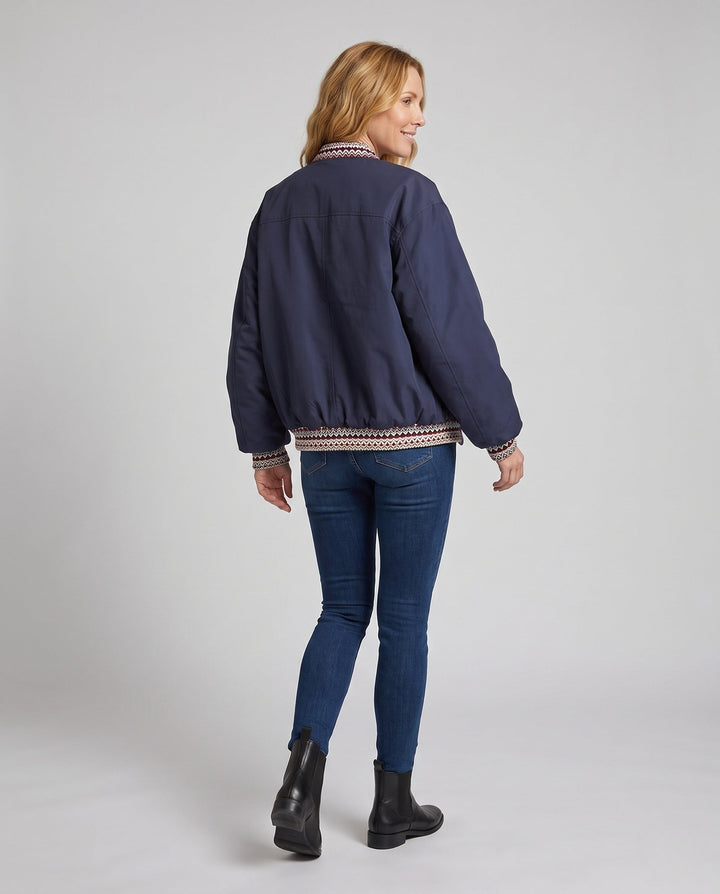 Dam Kort Vadderad Boxig Puffer med Mjuk Microfleece Inner Krage och Dold Dragkedja