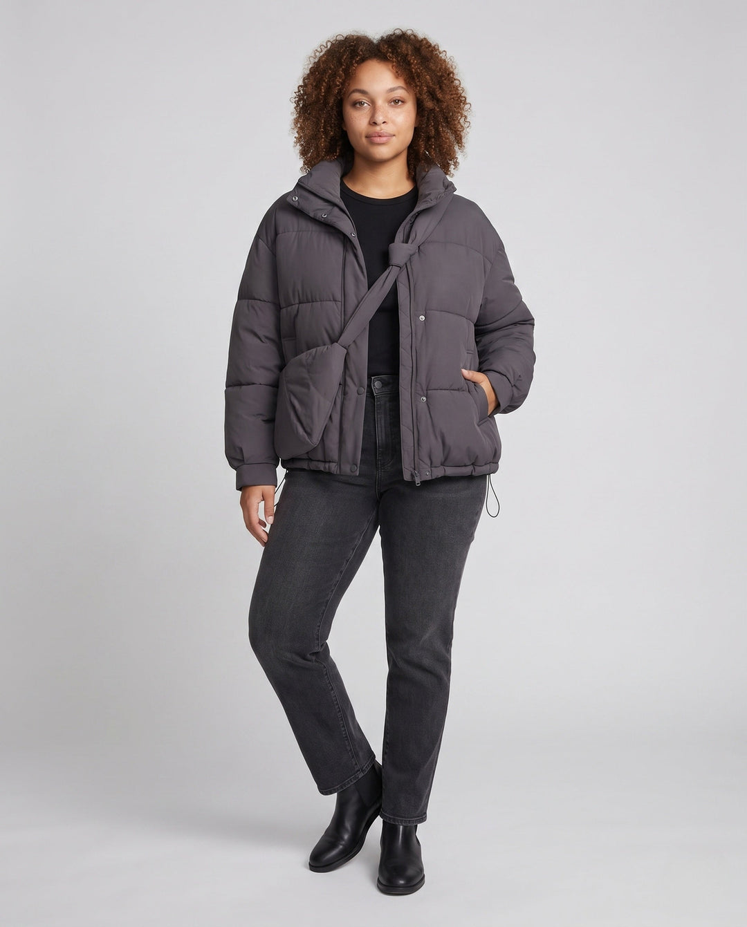 Dam Oversize Vadderad Vadderad Jacka med Hög Stå Krage och Integrated Shoulder Bag