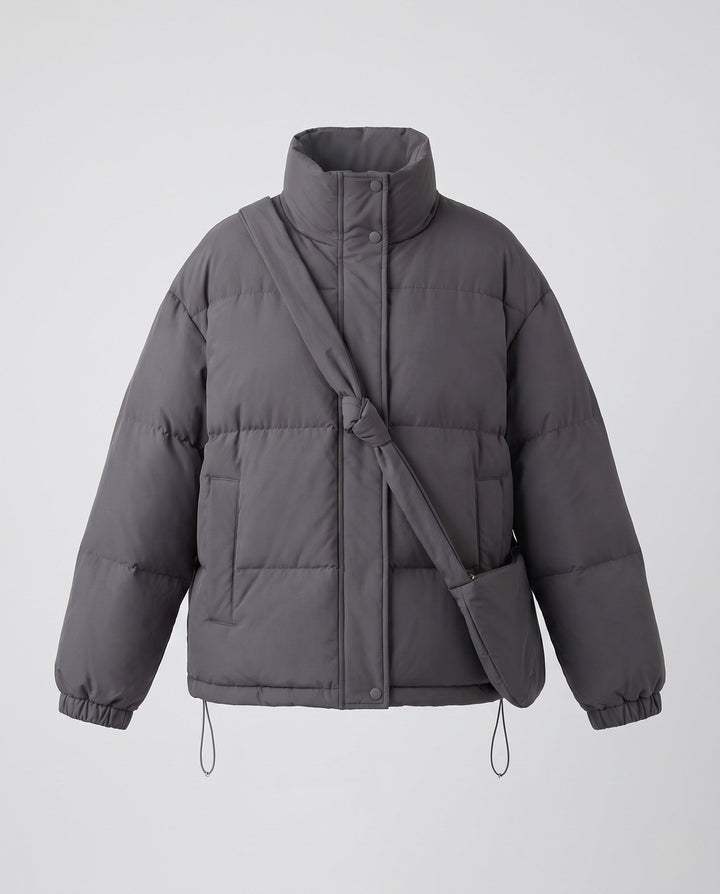 Dam Oversize Vadderad Vadderad Jacka med Hög Stå Krage och Integrated Shoulder Bag
