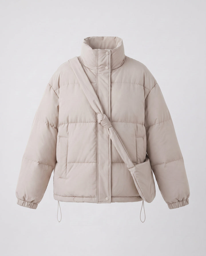 Dam Oversize Vadderad Vadderad Jacka med Hög Stå Krage och Integrated Shoulder Bag