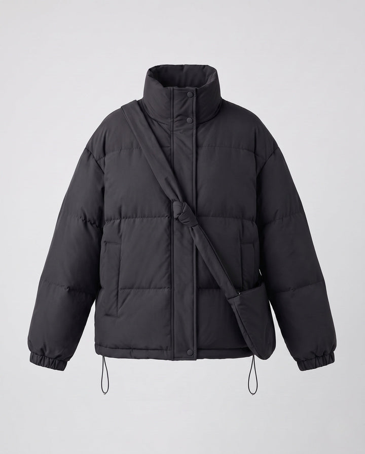 Dam Oversize Vadderad Vadderad Jacka med Hög Stå Krage och Integrated Shoulder Bag