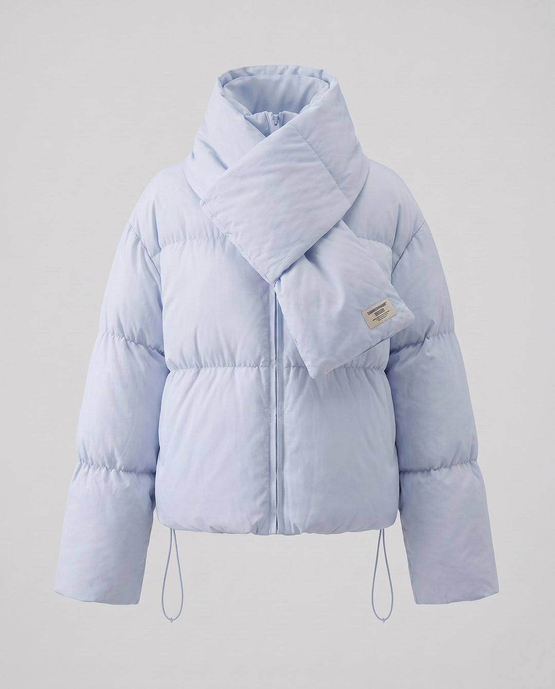 Dam Kort Vadderad Puffer med Integrated Shawl Krage och Voluminous Ärmar
