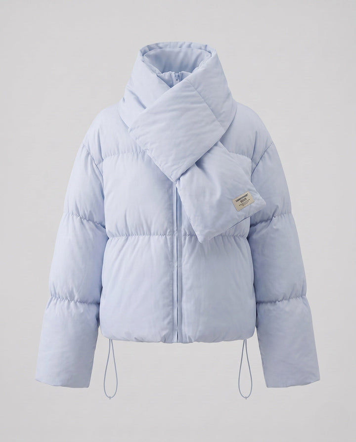 Dam Kort Vadderad Puffer med Integrated Shawl Krage och Voluminous Ärmar