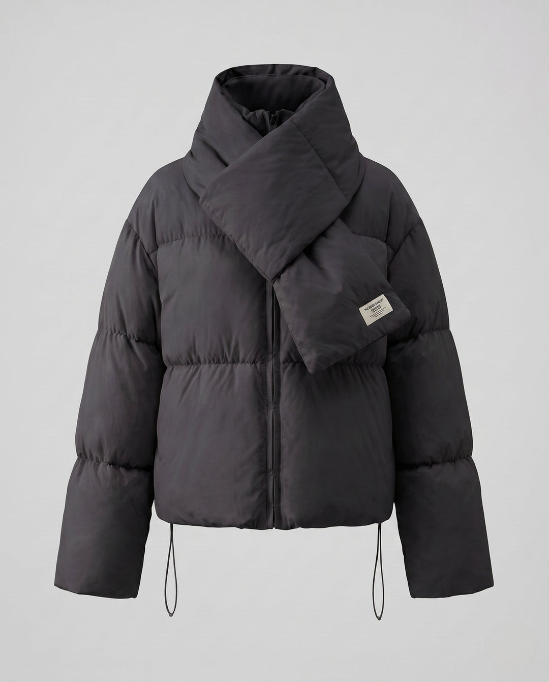 Dam Kort Vadderad Puffer med Integrated Shawl Krage och Voluminous Ärmar