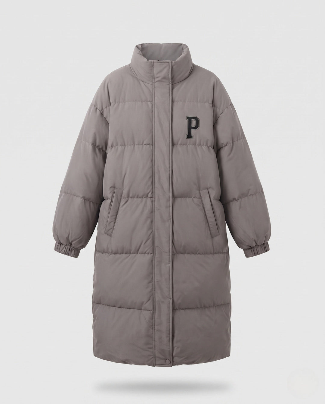 Dam Longer Boxig Thermo Puffer med Hög Stå Krage, College Patch, och Noise-Reducing Outer Shell