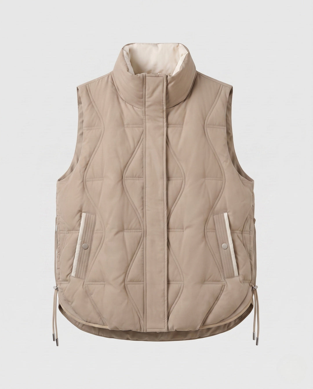 Dam Lätt Vadderad Outdoor Quiltad Väst med Asymmetric Front Panel och Side Drawstring