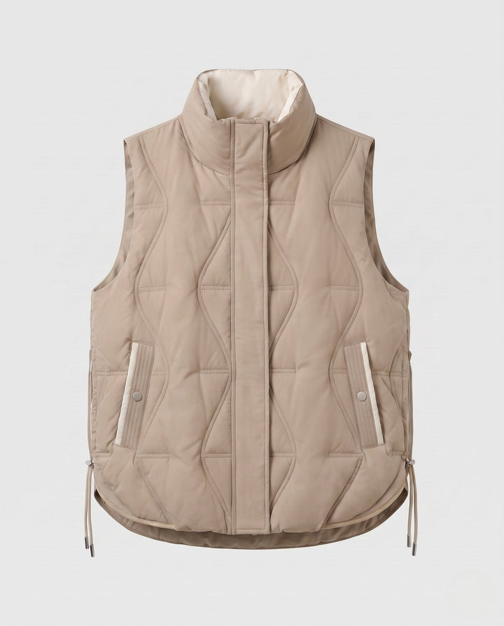 Dam Lätt Vadderad Outdoor Quiltad Väst med Asymmetric Front Panel och Side Drawstring