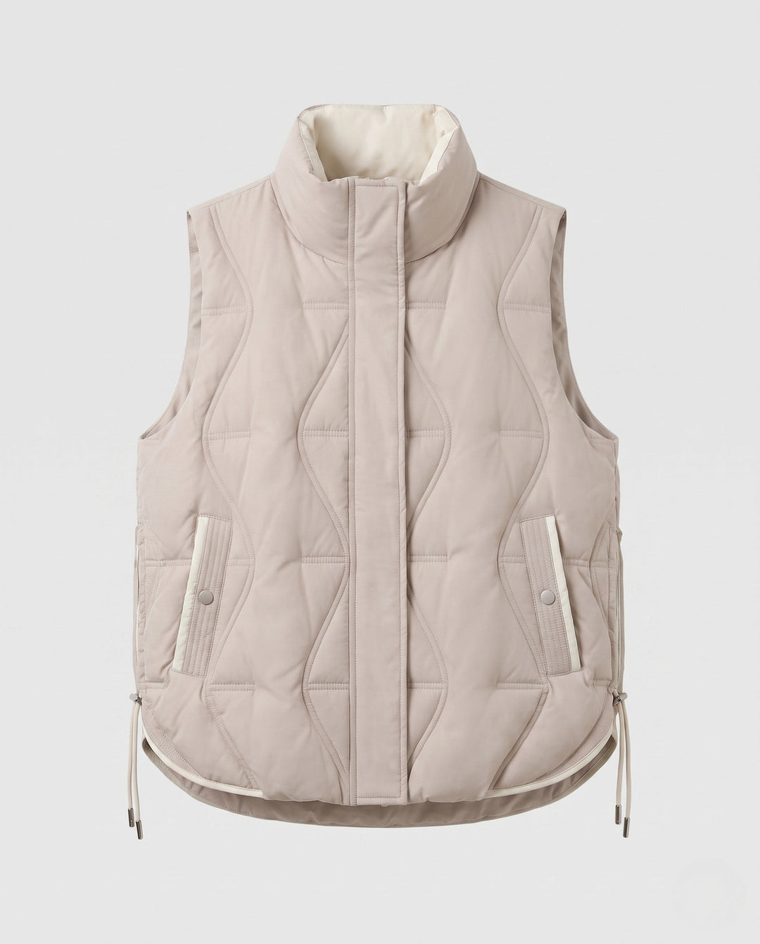 Dam Lätt Vadderad Outdoor Quiltad Väst med Asymmetric Front Panel och Side Drawstring