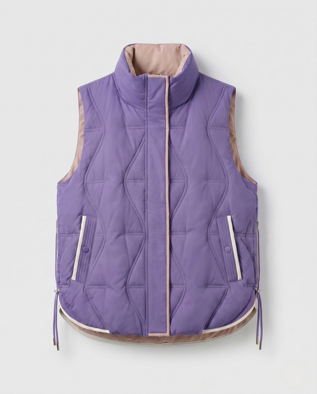 Dam Lätt Vadderad Outdoor Quiltad Väst med Asymmetric Front Panel och Side Drawstring