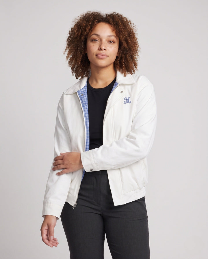 Dam Lätt Vindtät Blouson Jacka med Checked Foder, Elastic Nederkant, och Subtle Logo Embroidery